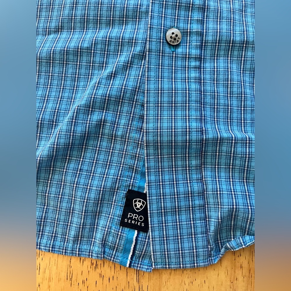 Ariat Pro Series Shirt Mens Small Blue Plaid Long Sleeve Button Vented *see Pics - Picture 6 of 11